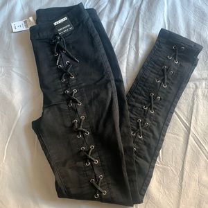 LF Parisian black jeans with lace up detail
